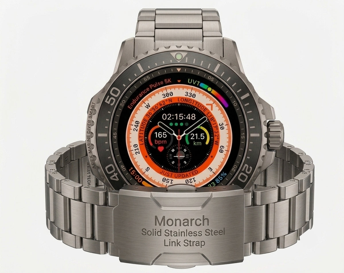 Monarch Solid Stainless Steel Link Strap (Heavy, classic luxury watch look)