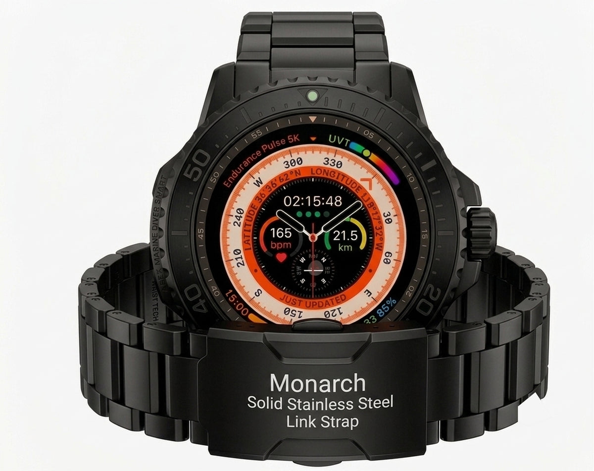 Monarch Solid Stainless Steel Link Strap (Heavy, classic luxury watch look)